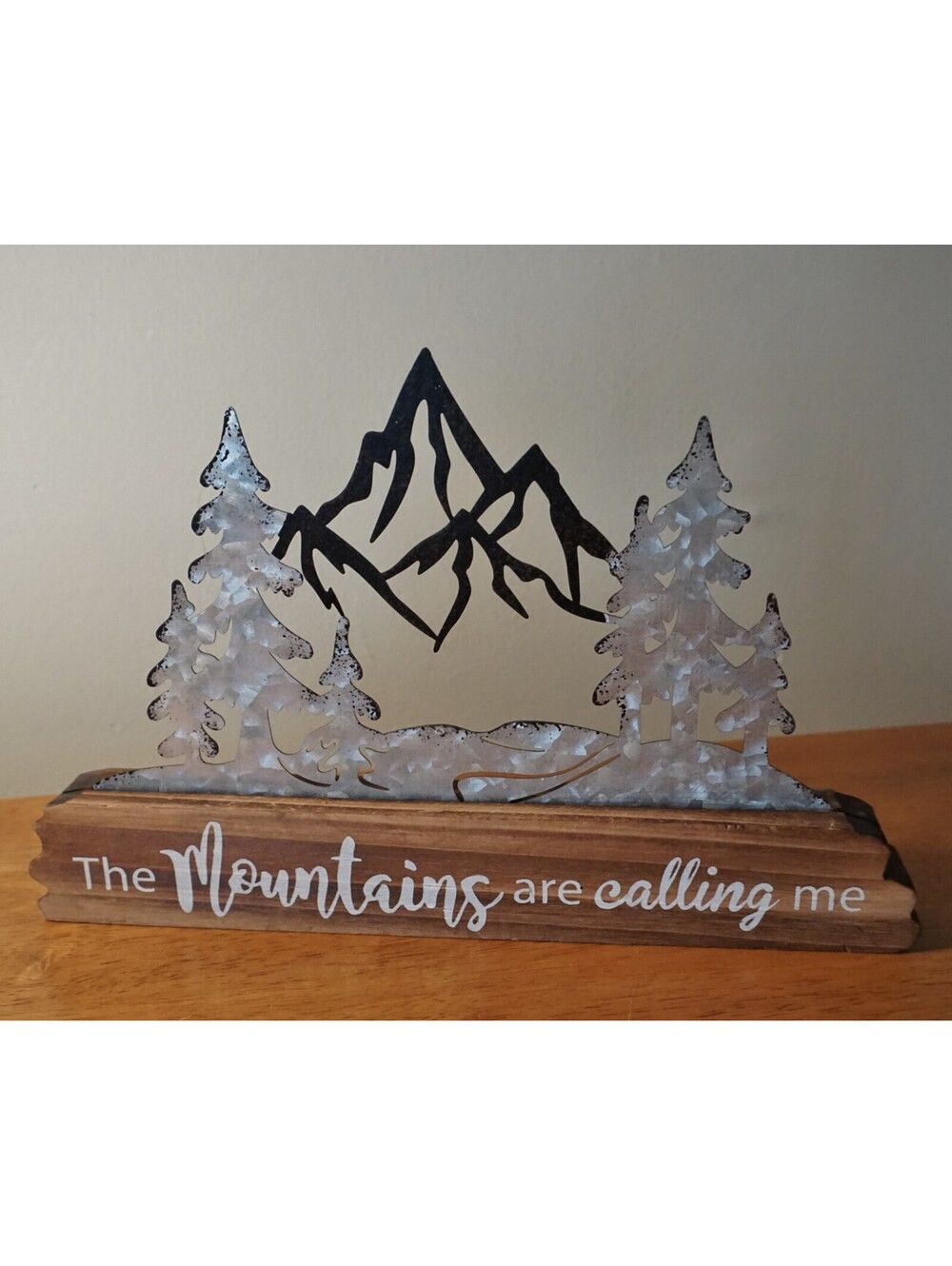 Mountains Calling Metal Sculpture Sign Forest Rustic Lodge Cabin Home Decor New